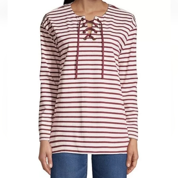 Lands End Women's Long Sleeve Heavyweight Jersey Lace Front Top Red Pink size 1X - Picture 1 of 9
